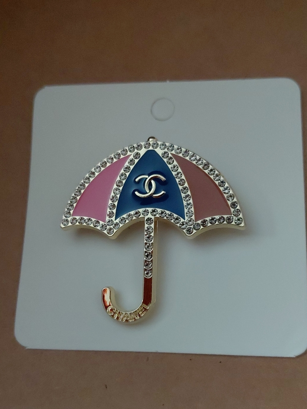 Pink, Blue & Mauve Umbrella Brooch with Crystals